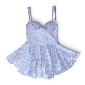 American Threads Blue and white gingham babydoll dress with ruffled bust